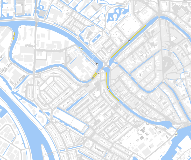 Kaart waarop de zones met ligplaatsen staan.